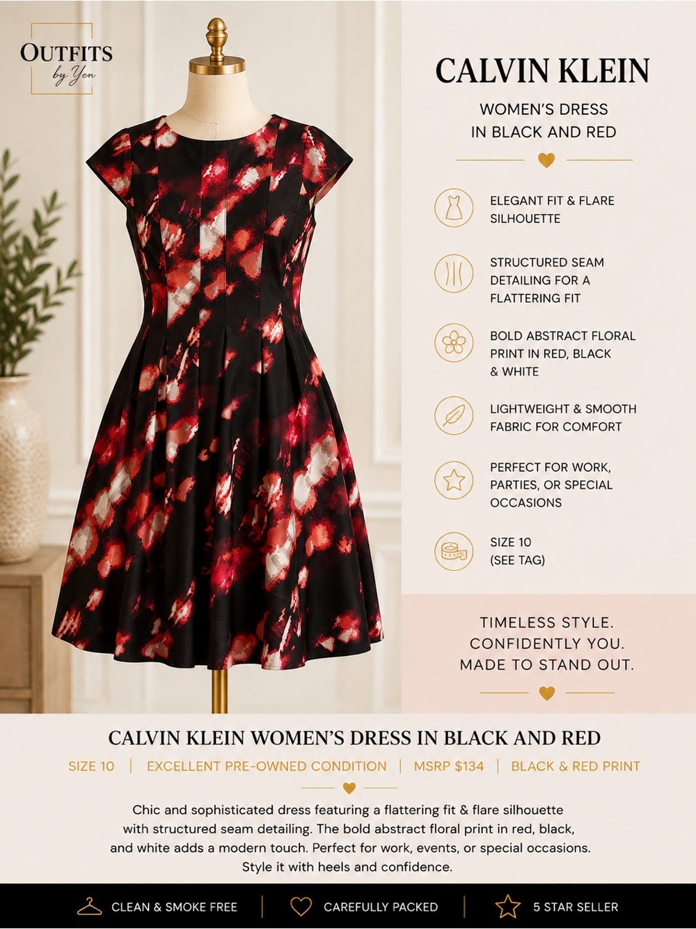 Calvin Klein women’s Dress in Black and Red